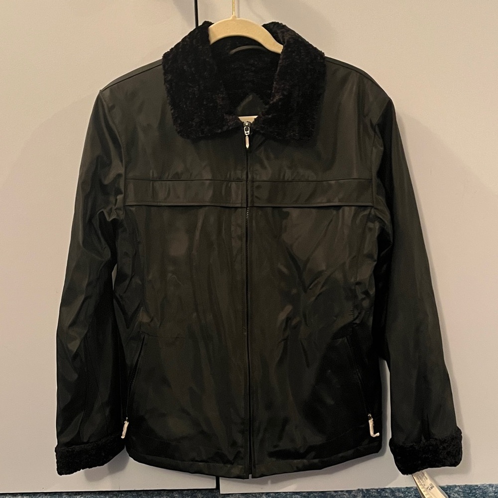 NWT Women's Black Jacket with Plush Collar and Cuffs